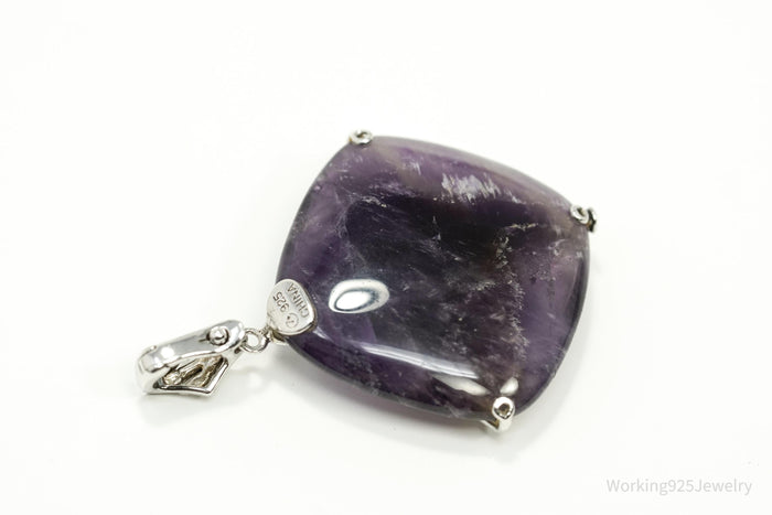 Vintage Large Purple Amethyst Sterling Silver Necklace Pendant 1 13/16"