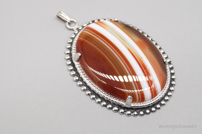Vintage Large Red Lace Agate Sterling Silver Pendant