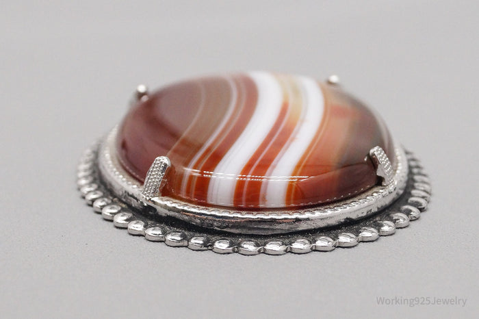 Vintage Large Red Lace Agate Sterling Silver Pendant