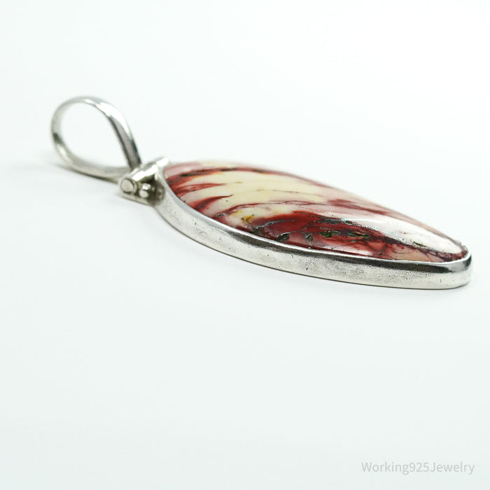 Vintage Large Red Snakeskin Jasper Sterling Silver Necklace Pendant