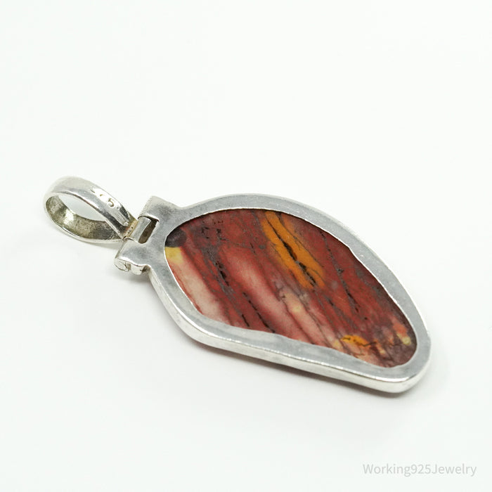 Vintage Large Red Snakeskin Jasper Sterling Silver Necklace Pendant