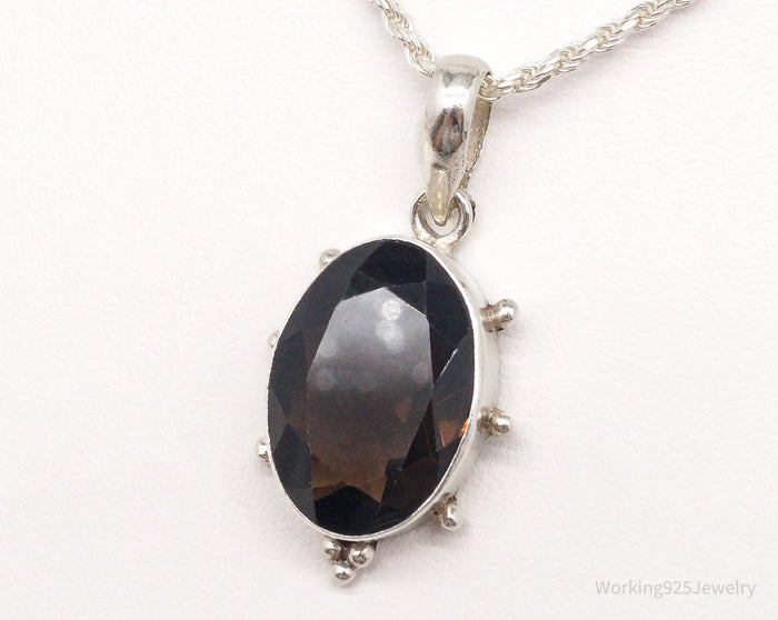 Vintage Large Smoky Topaz Sterling Silver Necklace 16"