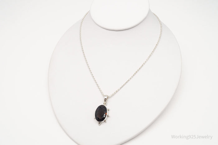 Vintage Large Smoky Topaz Sterling Silver Necklace 16"