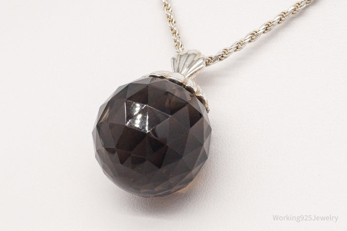 Vintage Large Smoky Topaz Sterling Silver Necklace 18"