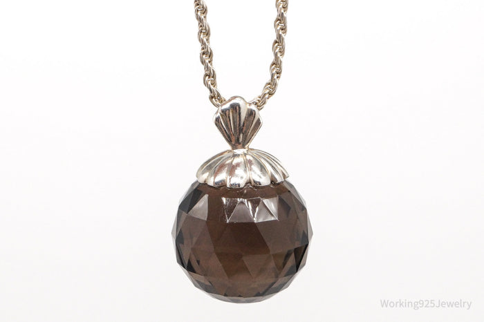 Vintage Large Smoky Topaz Sterling Silver Necklace 18"