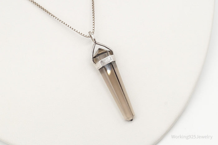 Vintage Large Smoky Topaz Sterling Silver Necklace