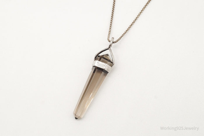 Vintage Large Smoky Topaz Sterling Silver Necklace