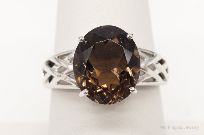 Vintage Large Smoky Topaz Sterling Silver Ring - Size 7