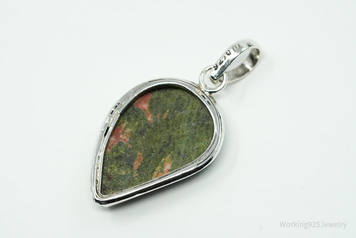 Vintage Large Unakite Sterling Silver Necklace Pendant