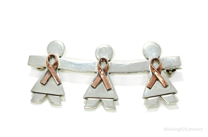 Vintage Large Women's Breast Cancer Awareness Sterling Silver Pin