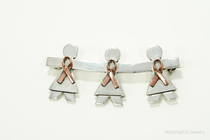 Vintage Large Women's Breast Cancer Awareness Sterling Silver Pin
