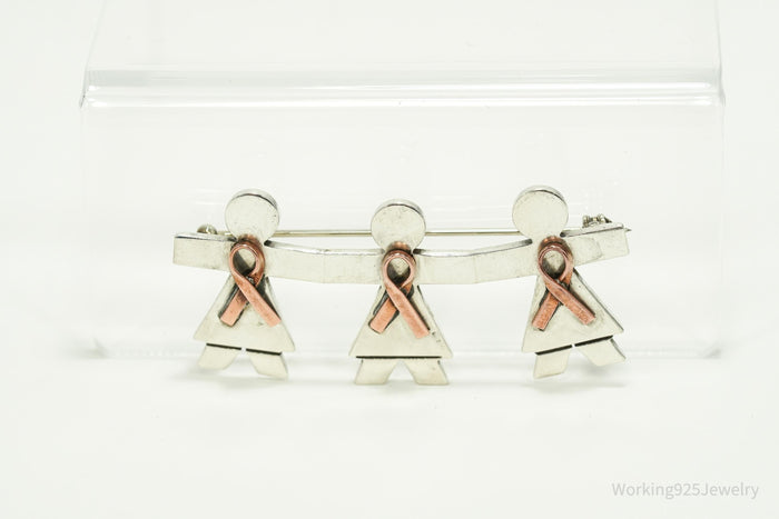 Vintage Large Women's Breast Cancer Awareness Sterling Silver Pin
