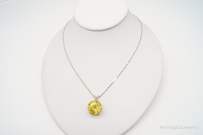 Vintage Large Yellow Simulated Citrine Sterling Silver Necklace 18"