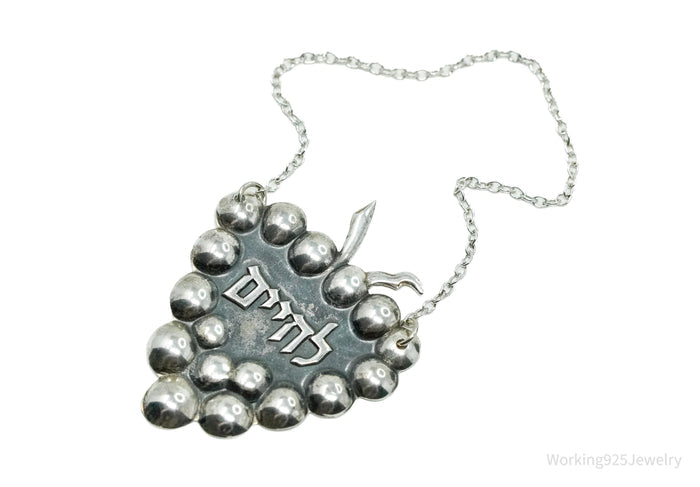 Vintage L'Chaim "To Life" Sterling Silver Wine Decanter Liquor Bottle Tag Label