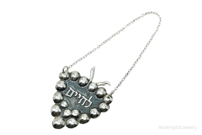 Vintage L'Chaim "To Life" Sterling Silver Wine Decanter Liquor Bottle Tag Label