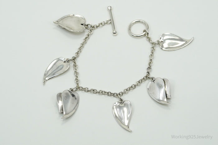 Vintage Leaves Charms Sterling Silver Toggle Bracelet 6 3/8"