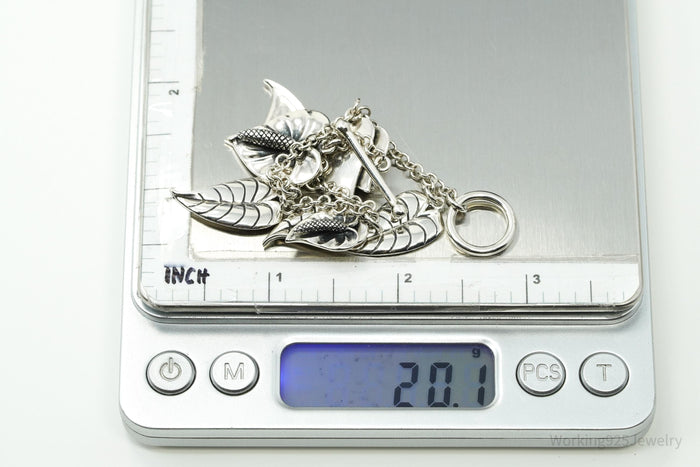 Vintage Leaves Charms Sterling Silver Toggle Bracelet 6 3/8"