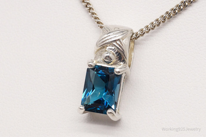 Vintage London Blue Topaz Sterling Silver Necklace 18"
