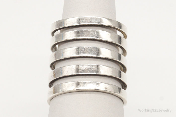 Vintage Long Modernist Sterling Silver Ring - Size 6