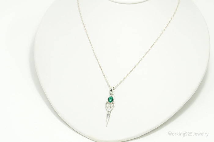 Vintage Malachite Goddess Sterling Silver Necklace 16"