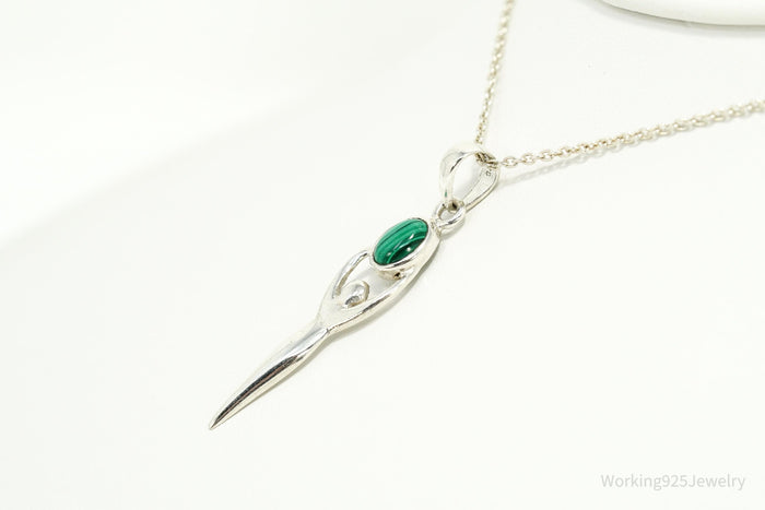 Vintage Malachite Goddess Sterling Silver Necklace 16"
