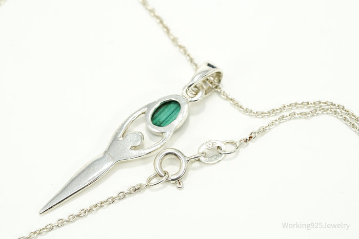 Vintage Malachite Goddess Sterling Silver Necklace 16"