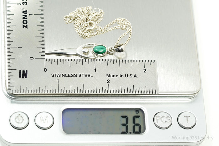 Vintage Malachite Goddess Sterling Silver Necklace 16"