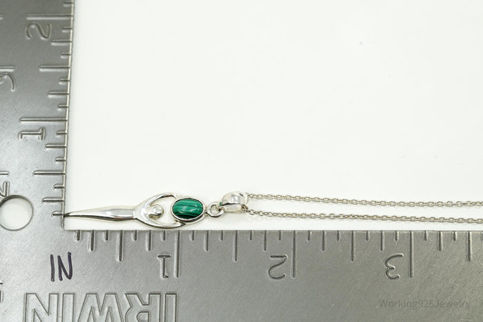 Vintage Malachite Goddess Sterling Silver Necklace 16"