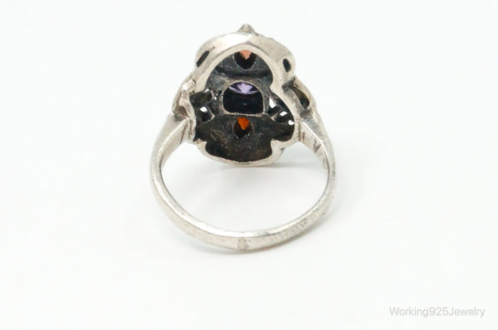 Vintage Marcasite Amethyst Garnet Sterling Silver Ring - Size 7.25