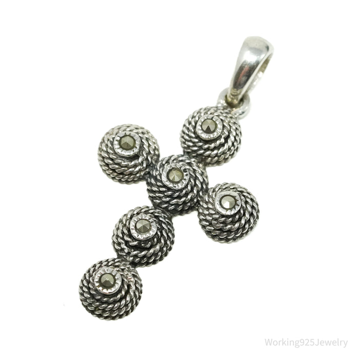 Vintage Marcasite Cross Sterling Silver Necklace Pendant