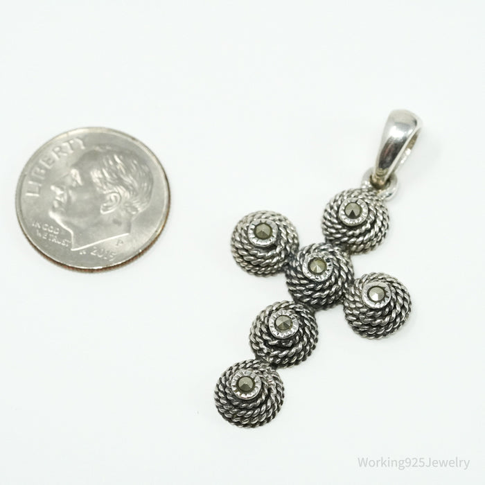 Vintage Marcasite Cross Sterling Silver Necklace Pendant