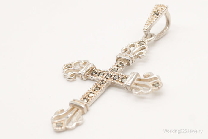 Vintage Marcasite Cross Sterling Silver Necklace Pendant