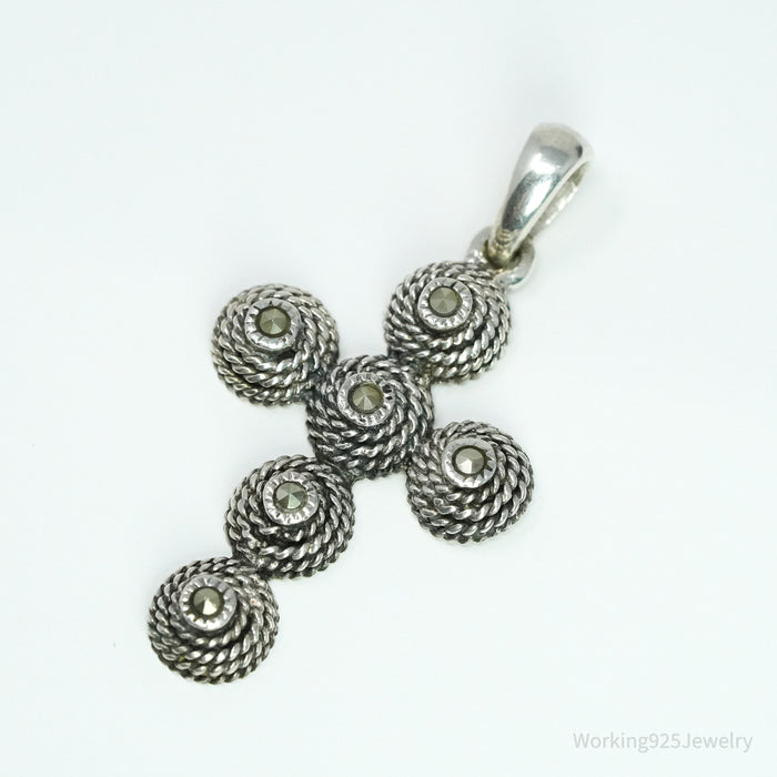 Vintage Marcasite Cross Sterling Silver Necklace Pendant