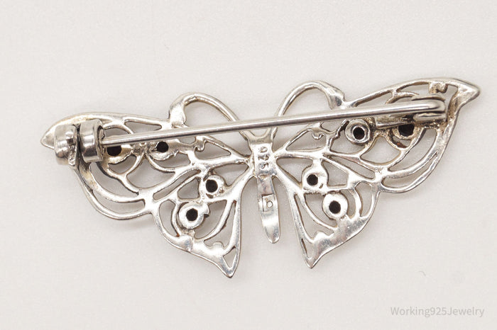 Vintage Marcasite Filigree Sterling Silver Butterfly Brooch Pin