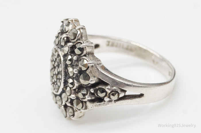 Vintage Marcasite Flower Sterling Silver Ring - Size 5.75