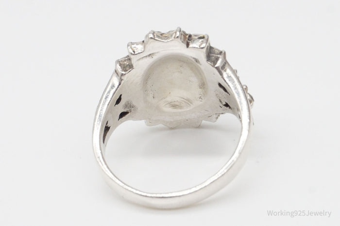 Vintage Marcasite Flower Sterling Silver Ring - Size 5.75