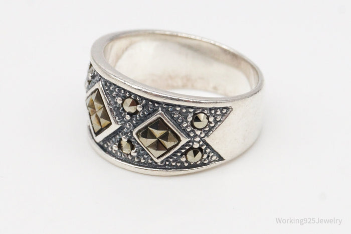 Vintage Marcasite Sterling Silver Band Ring - Size 7.25