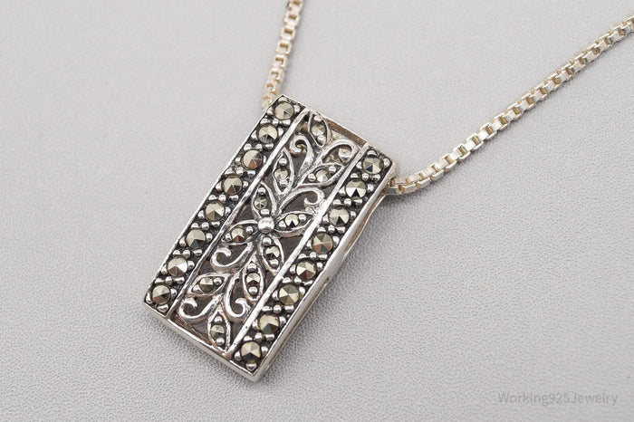 Vintage Marcasite Sterling Silver Necklace 24"