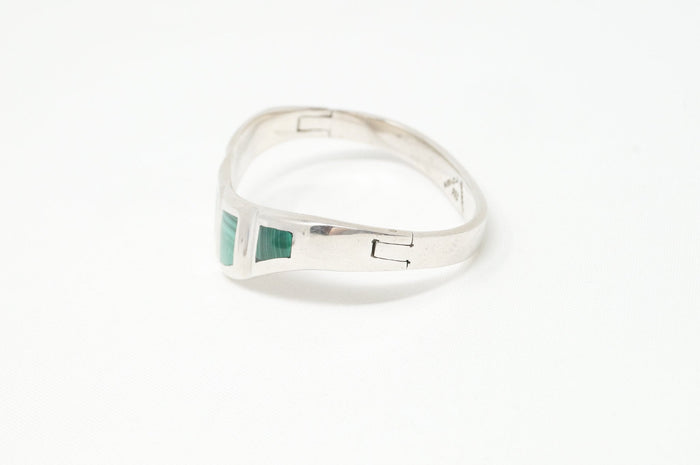 Vintage Mex Malachite Southwestern Handmade Sterling Silver Cuff Bracelet