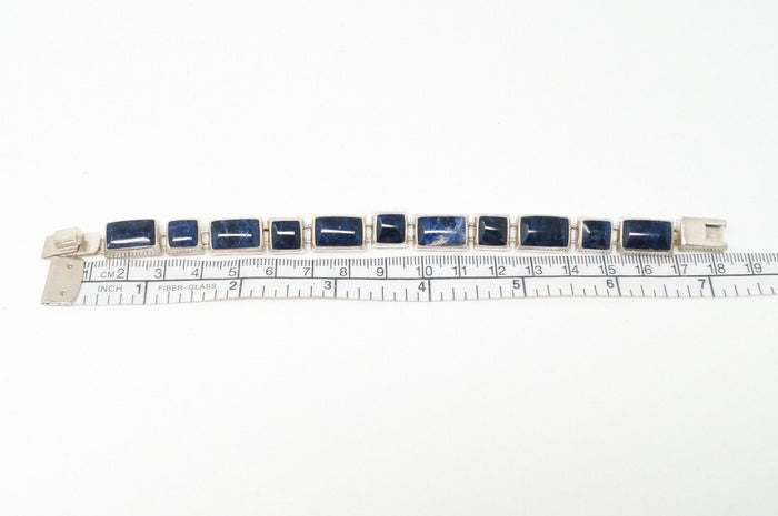 Vintage Mexico Designer Modernist Blue Sodalite 950 Silver Cuff Bracelet