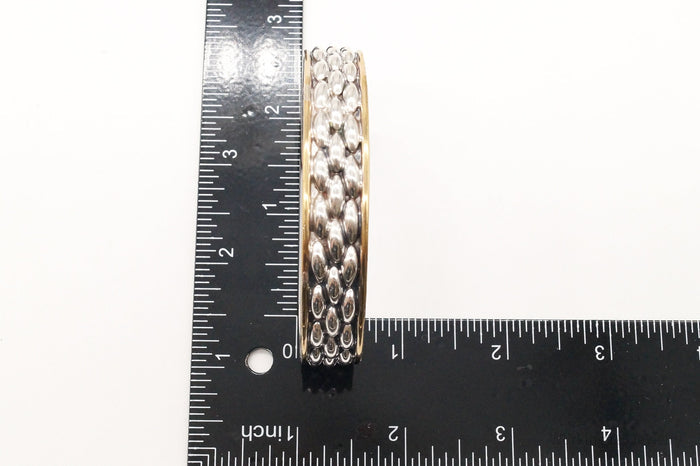 Vintage Mexico Designer Modernist Style Brass Sterling Silver Cuff Bracelet