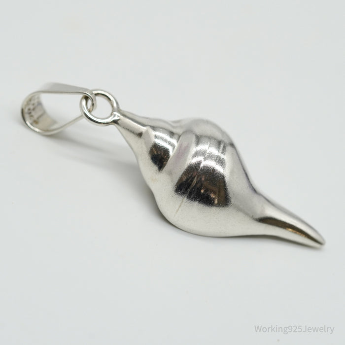 Vintage Mexico Large Sterling Silver Sea Shell Pendant 2 3/8"