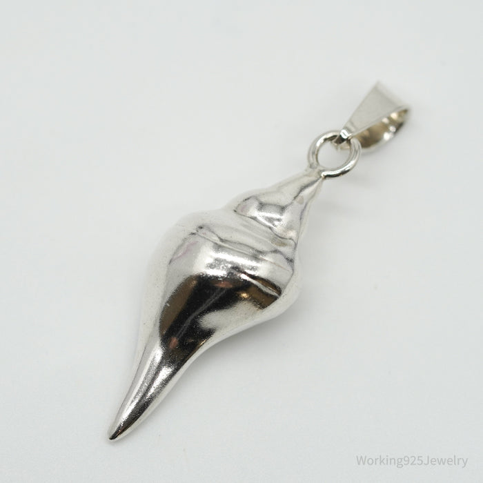 Vintage Mexico Large Sterling Silver Sea Shell Pendant 2 3/8"