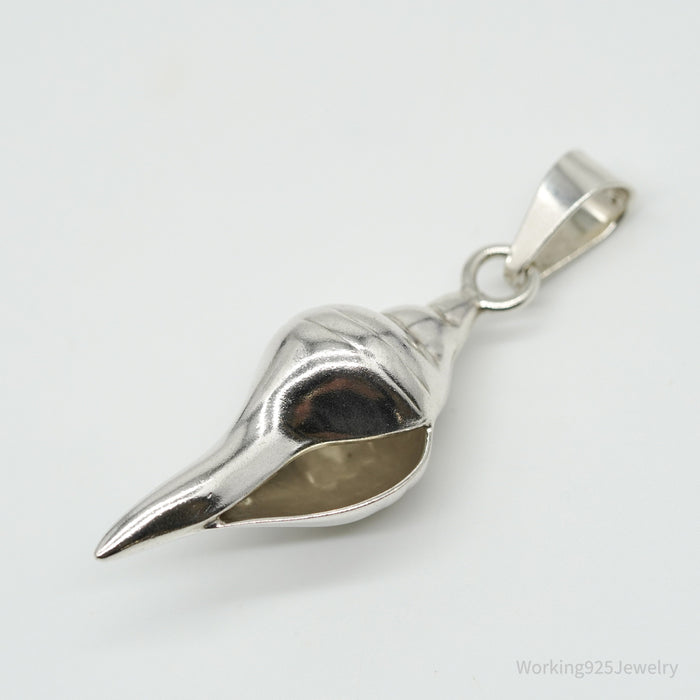 Vintage Mexico Large Sterling Silver Sea Shell Pendant 2 3/8"