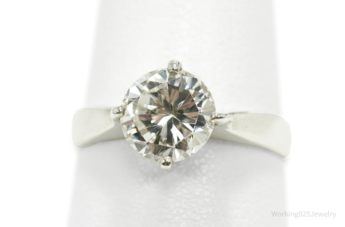 Vintage Mexico Modernist Cubic Zirconia Sterling Silver Ring - Size 7.75