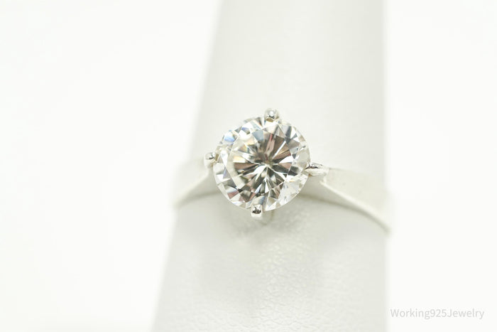 Vintage Mexico Modernist Cubic Zirconia Sterling Silver Ring - Size 7.75