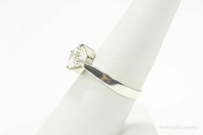 Vintage Mexico Modernist Cubic Zirconia Sterling Silver Ring - Size 7.75