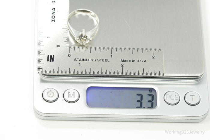 Vintage Mexico Modernist Cubic Zirconia Sterling Silver Ring - Size 7.75