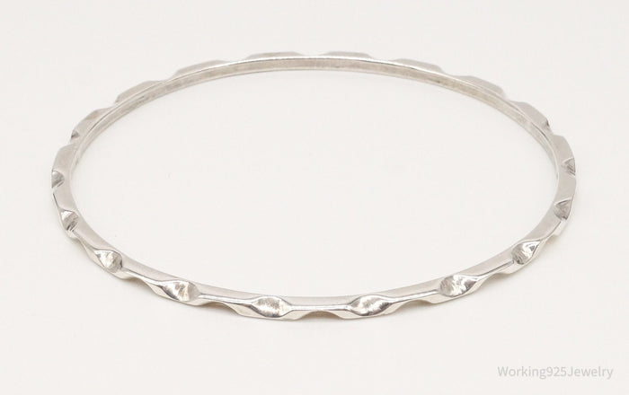Vintage Mexico Notched Modernist Sterling Silver Bangle Bracelet
