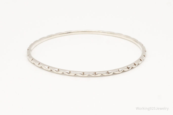 Vintage Mexico Notched Modernist Sterling Silver Bangle Bracelet